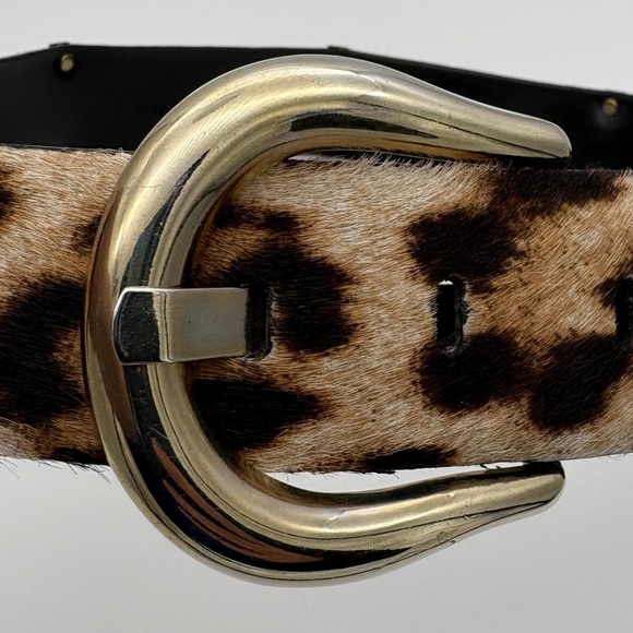 Per Se Genuine Leather Belt w/ Animal Print Fur and Gold Tone Hardware; Size S - Picture 2 of 10